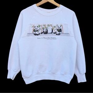Vintage 80s National Wildlife Federation Pandas Sweatshirt White Size Small